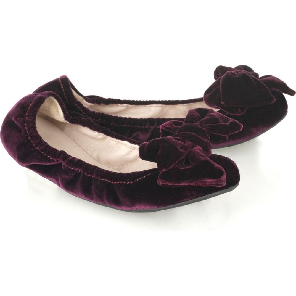 MIU MIU Velvet Banana Bow Ballerina Flats